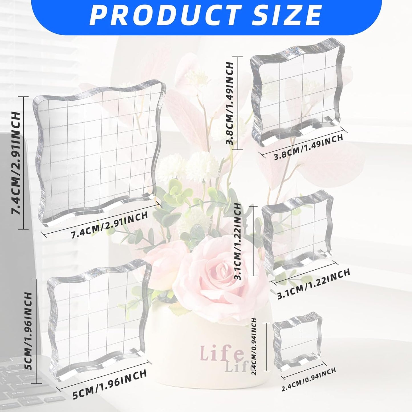 5PCS Clear Acrylic Block for Stamping, Acrylic Stamp Block Stamping Tools for DIY Crafts, Stamping Block Decorative Stamp Block with Grid Lines, Clear Stamping Blocks Tools Set