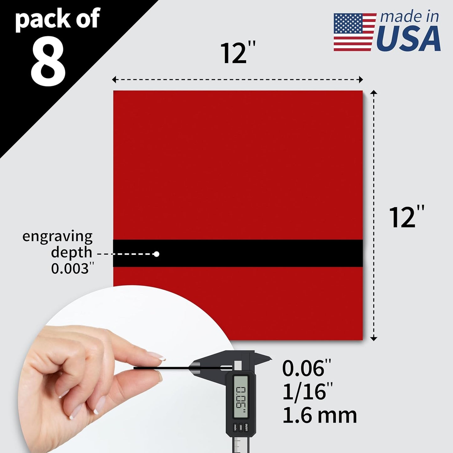 Trotec TroLase | 12"x12"x1/16", 8 Pcs | Red/Black | 2 Ply | Modified Acrylic | Laser Engraving Double Color Plastic Sheet | Engraving Blanks for Laser, Saw, Guillotine | Made in USA
