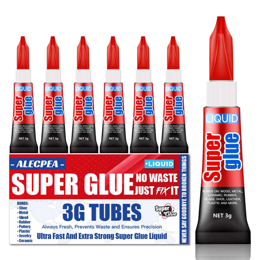 3 Gram (Pack of 6) Single Use Super Glue Liquid, Super Fast, Thin & Strong Adhesive Superglue, Cyanoacrylate Glue for Hard Plastics, DIY Craft, Ceramics, Leather, Metal Etc
