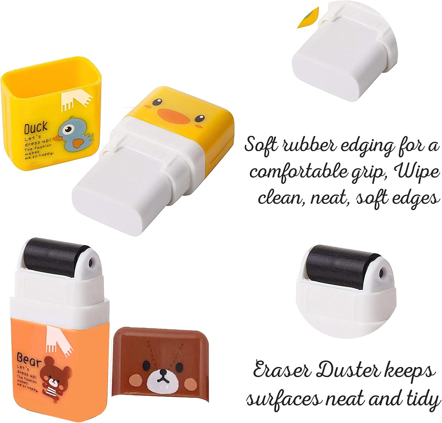 Performore 6‑Pack Animal‑Theme Cute Pencil Erasers with Cleanup Roller & Shaving Case — Fun & Functional School & Party Supplies for Kids