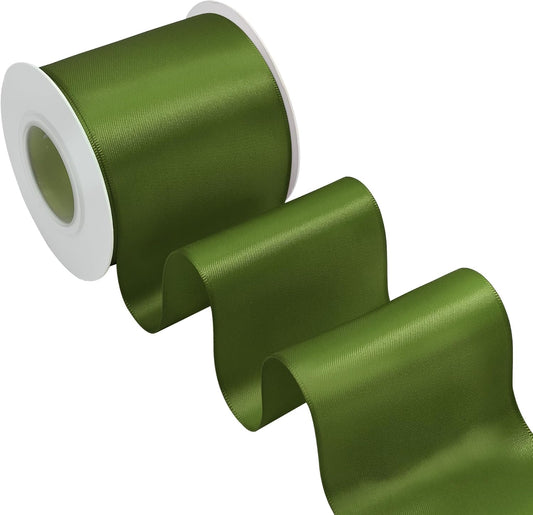 Moss Satin Ribbon 3 Inch X 15 Yards Solid Color Double Faced Ribbons Perfect for Crafts Wedding Decor Bow Making Arts Sewing and More