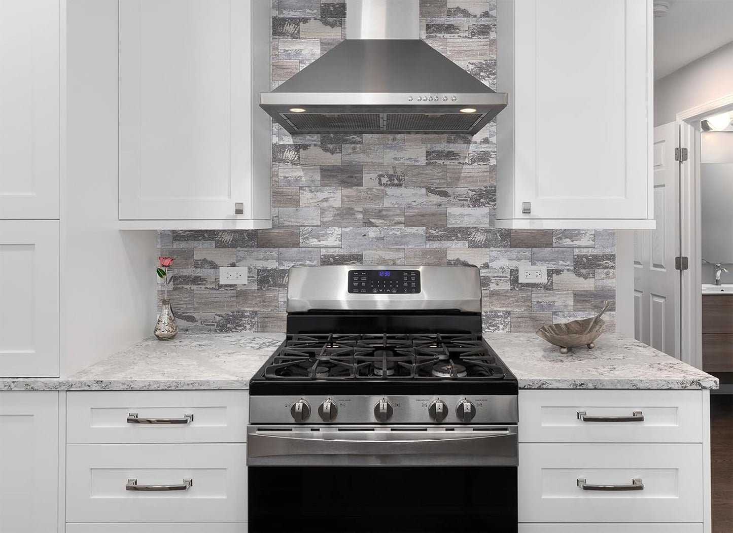 100 Pieces Peel and Stick Backsplash for Kitchen, 3" x 6" PVC Subway Tile Upgraded Distressed Wood Backsplash Stick on Tile Elevate Kitchen, Bathroom, Fireplace,RV