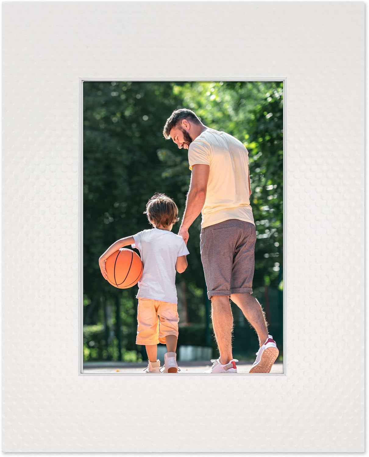 11x14 Mat Bevel Cut for 8.5x11 Photos - Acid Free Golf Ball Texture Precut Matboard With Backing Board and Crystal Clear, Self Seal Mat Bag - For Pictures, Framing - 4-ply Thickness