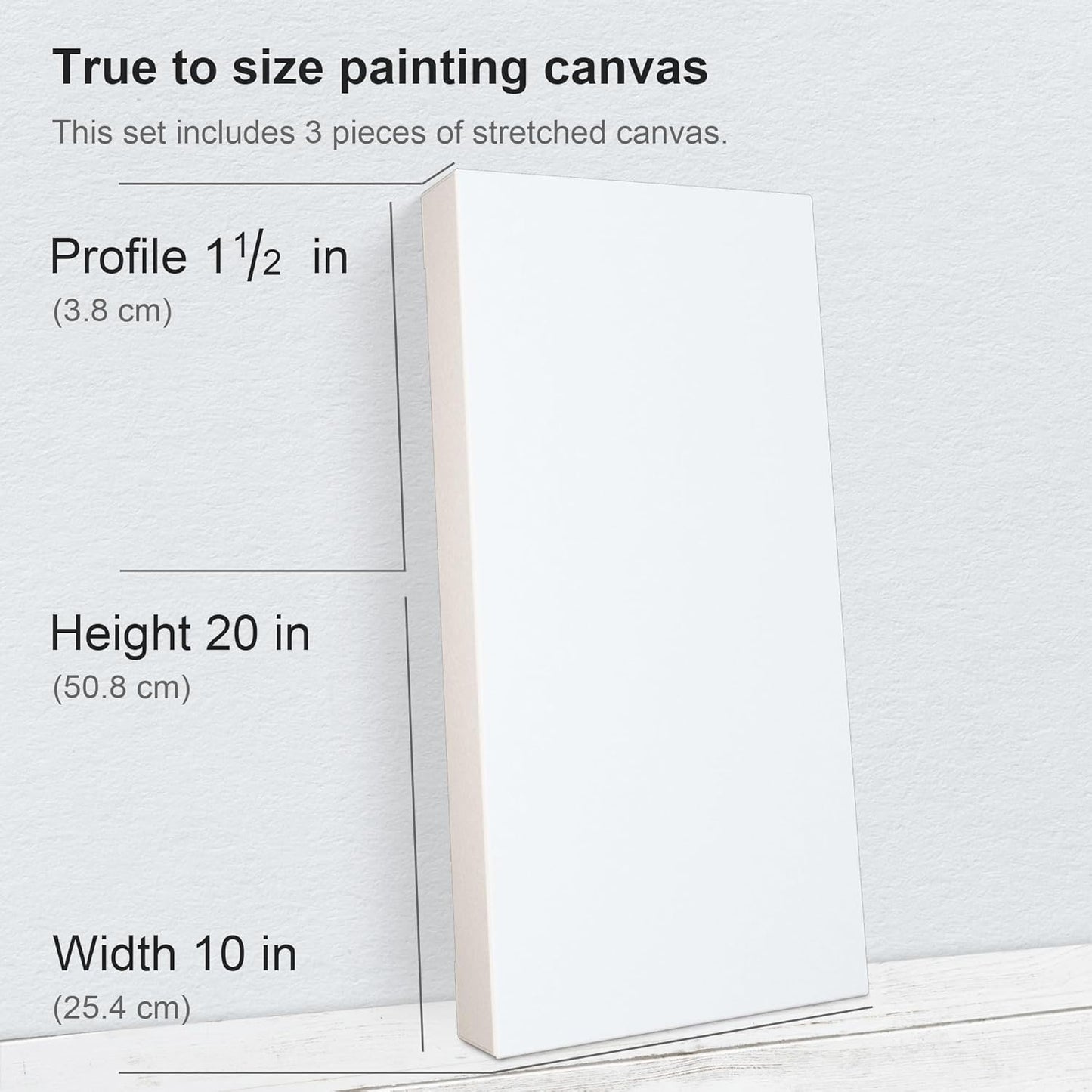 PHOENIX 10x20 Inch 3 Pack Gallery Canvas - 1.5 in Thick Long Canvases for Painting - Deep Edge 100% Cotton 11 Oz. Gesso Primed White Blank Professional Canvas Oil & Acrylic Paints