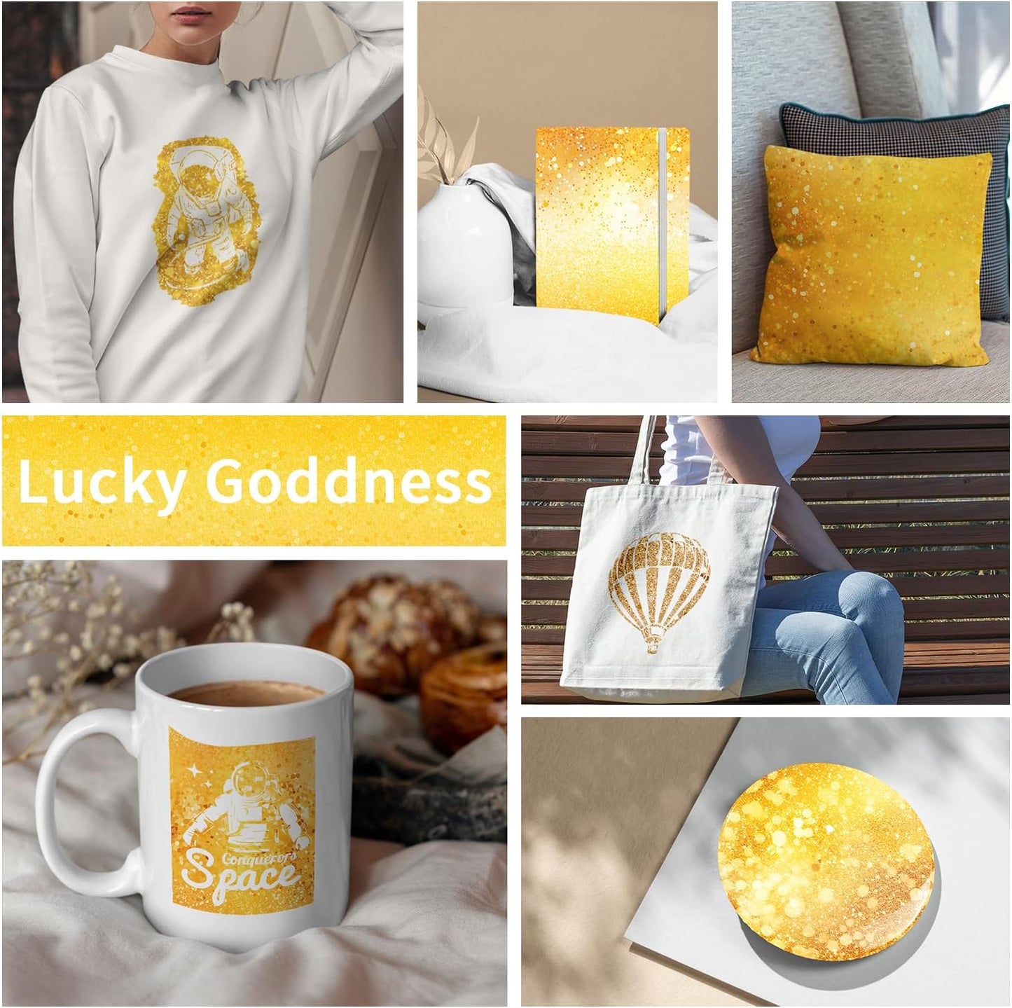 Yellow Glitter Sublimation Transfer Sheets for Heat Press Machine,Gold Sublimation Paper for Tumblers Blanks Tshirts,8 Sheets 12x12inch