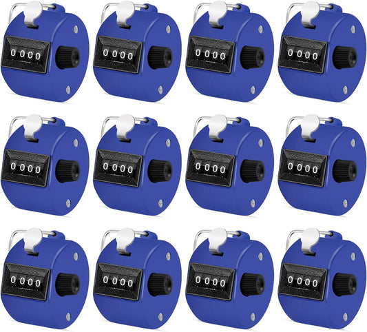 12 Pcs Hand Tally Counter 4-Digit Lap Counter Clicker, Manual Mechanical Handheld Pitch Click Counter with Finger Ring for School Golf & Knitting Row Croche