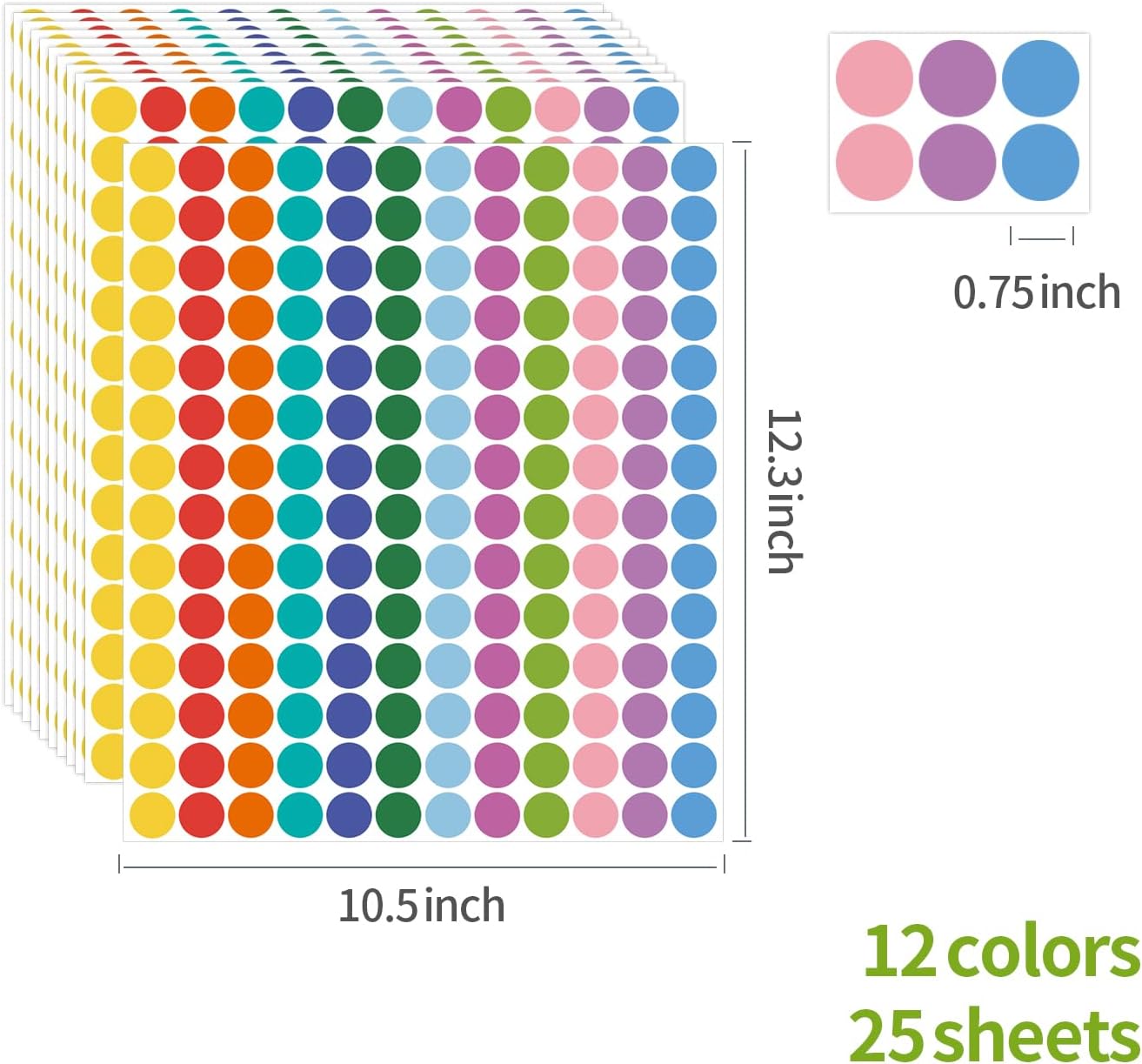 REGELETO 4200 PCS 0.75 Inch 12 Colors Round Colored Dot Stickers for Toddlers Teaching Papers, Color Coding Labels, Circle Dots Stickers for Office and Student Classroom (25 Sheets)