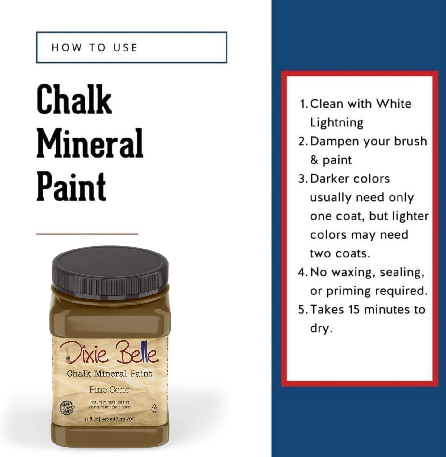 Dixie Belle Paint Company Chalk Finish Furniture Paint - Pine Cone (32oz) - Matte Chocolate Brown Chic Chalk Mineral DIY Furniture Paint