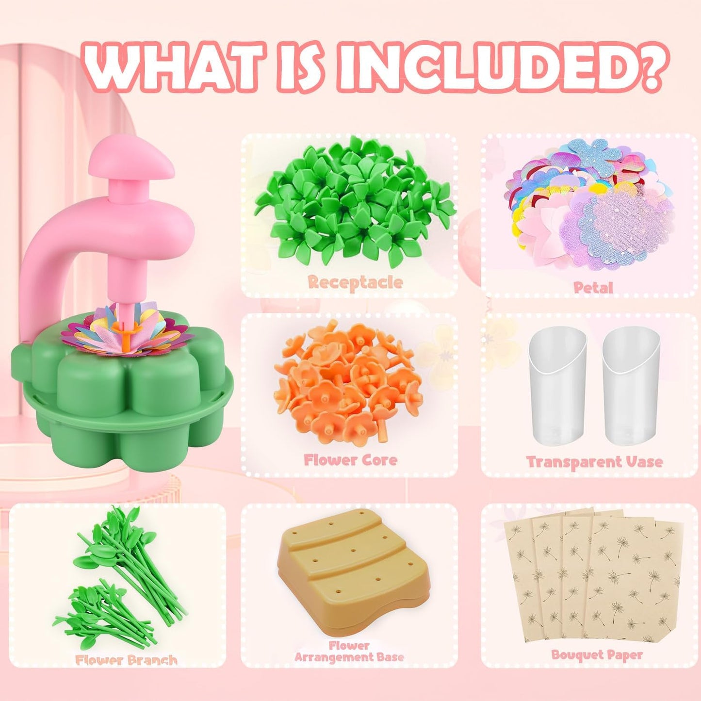 Fabric Flower Bouquets Toys, DIY Craft Kits Toys for Kids, Educational Arts & Crafts Toy, Build Your Own Flowers, DIY Creative Activity Christmas Birthday Gift for 4 5 6 7 8+ Year Old Toddler Girls