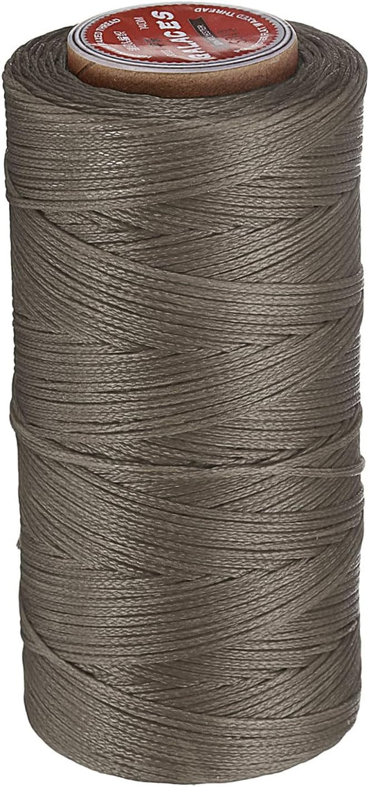 uxcell Flat Leather Sewing Waxed Thread, 140m / 153 Yards Polyester Wax String, 300D Wax Stitching Cord for Leather Crafts, Bookbinding, Bracelets Braided, Gray Brown