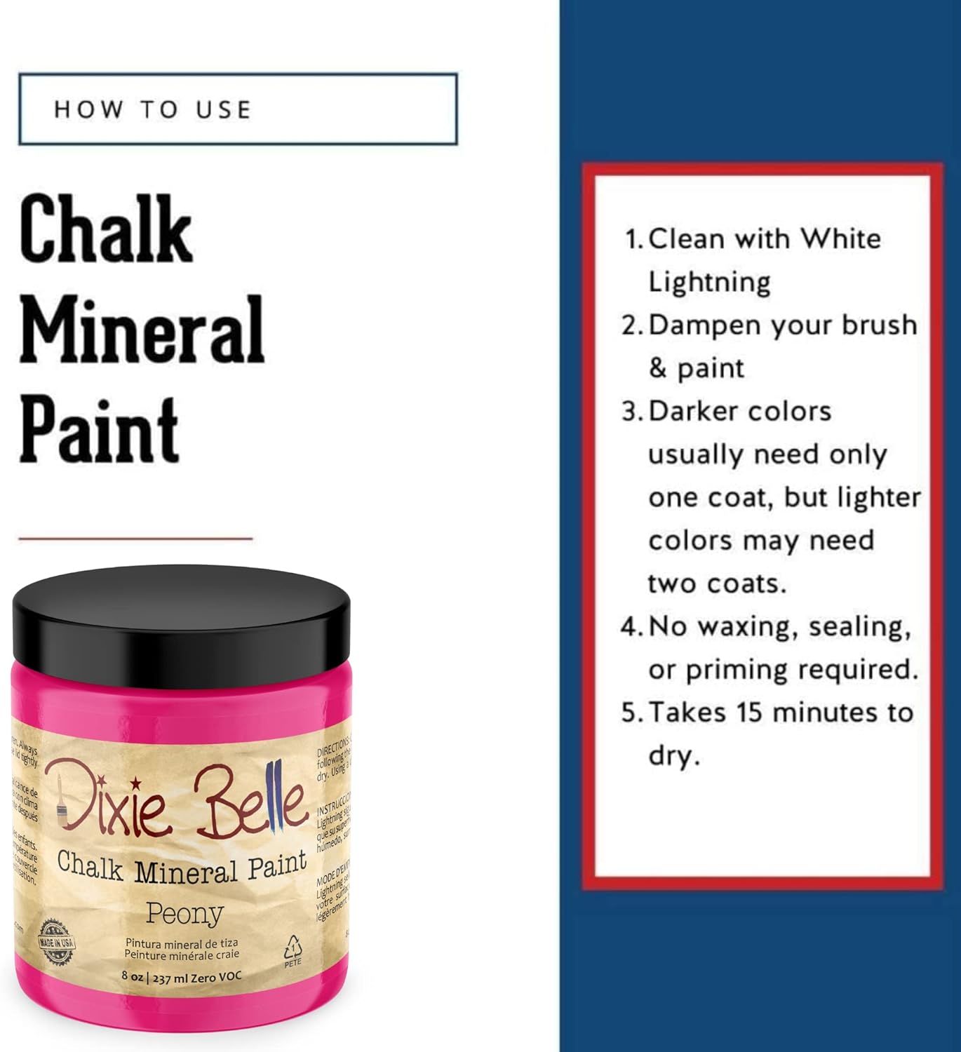 Dixie Belle Paint Company Chalk Finish Furniture Paint - Peony (8oz) - Matte Hot Pink Chic Chalk Mineral DIY Furniture Paint