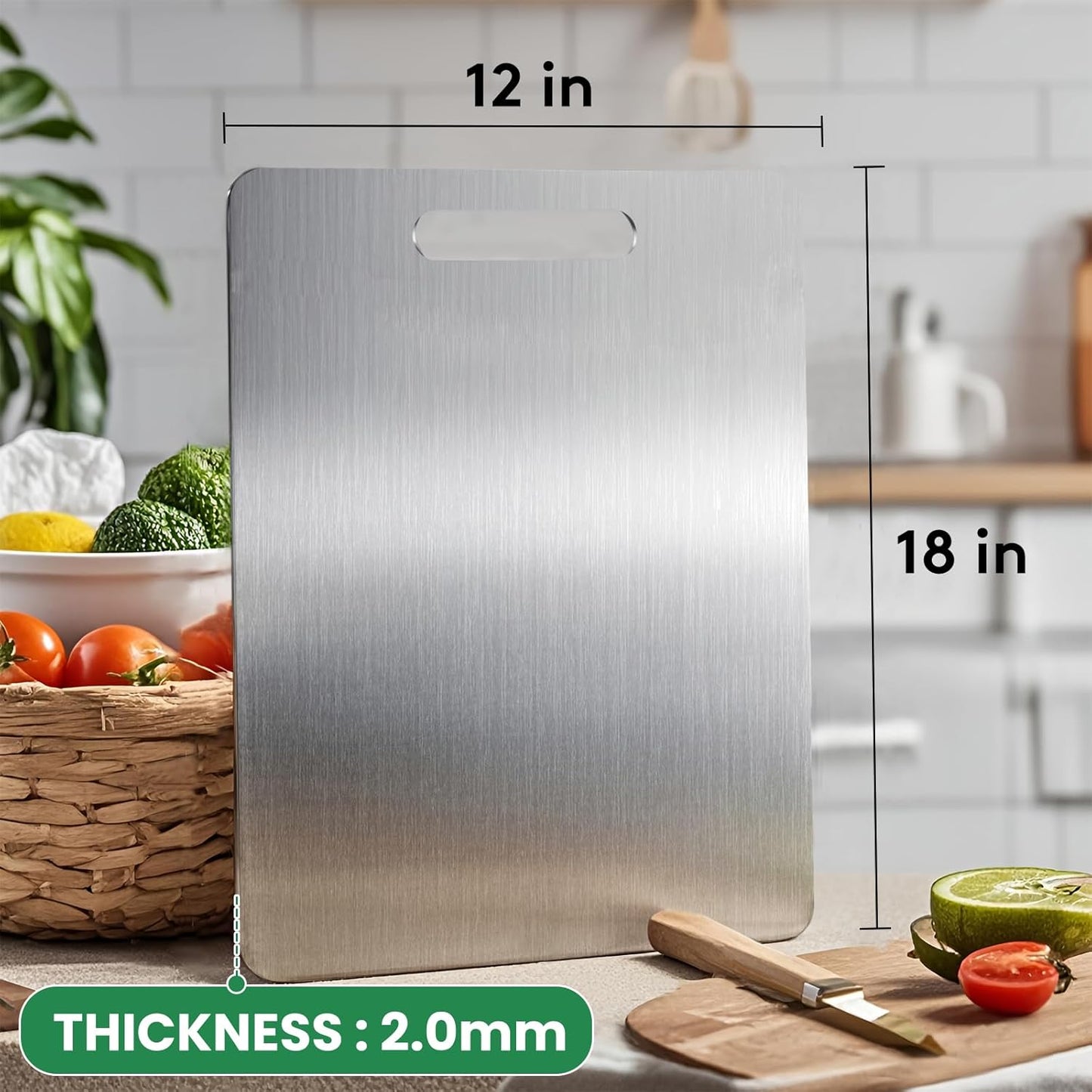 2 Pack, 100% Pure Titanium Cutting Board - 18x12 Inch Non-Slip Kitchen Chopping Board, Dishwasher Safe, Scratch Resistant, Easy to Clean, Durable & Hygienic for Meat, Vegetables, and Fruits