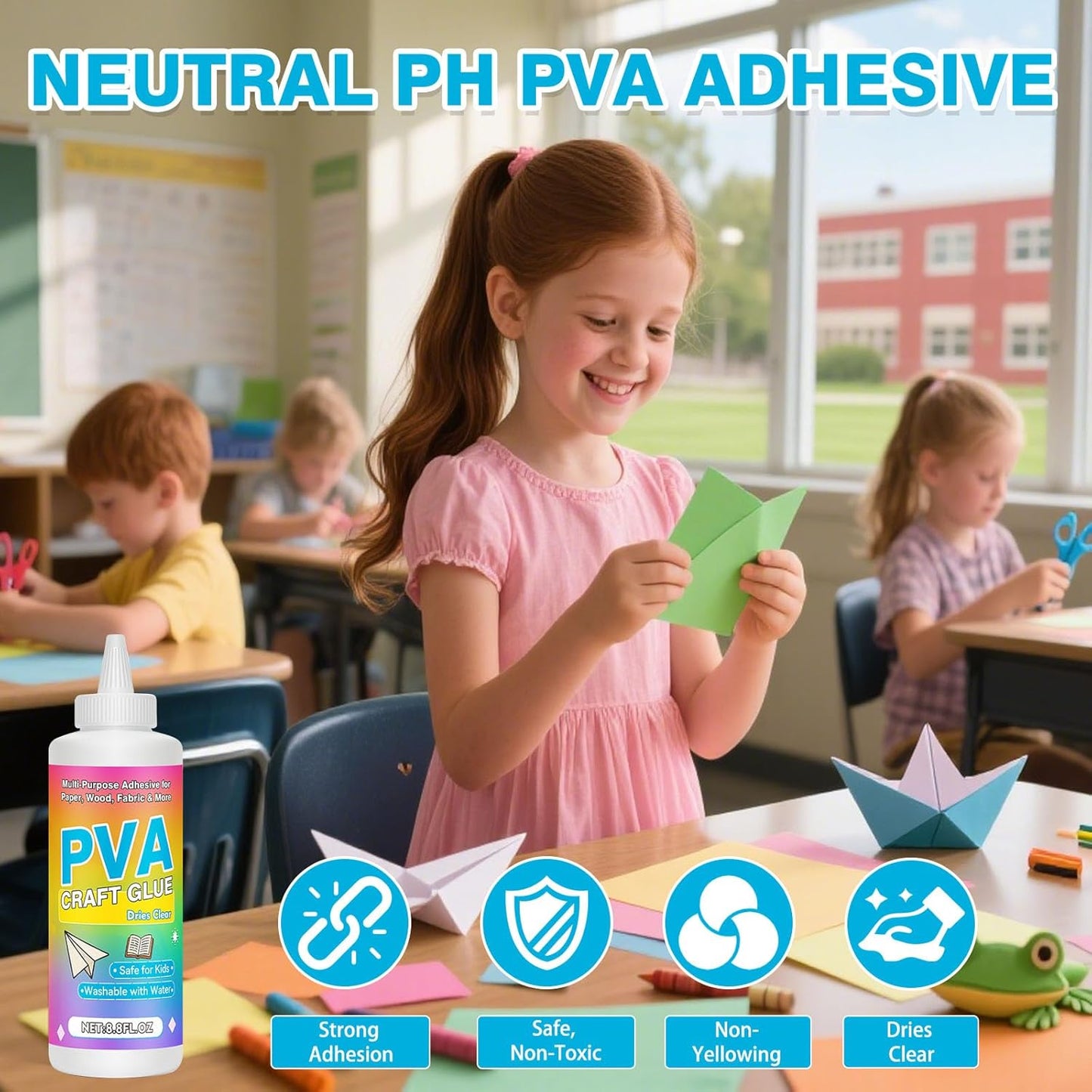 PVA Glue, PH Neutral PVA Adhesive 8.8 Oz, Book Binding Glue, Acid-Free, All-Purpose Adhesive, Dries Clear and Remains Flexible. Used for Bookbinding and Book Repair, Collages, Paper Art, and Crafts