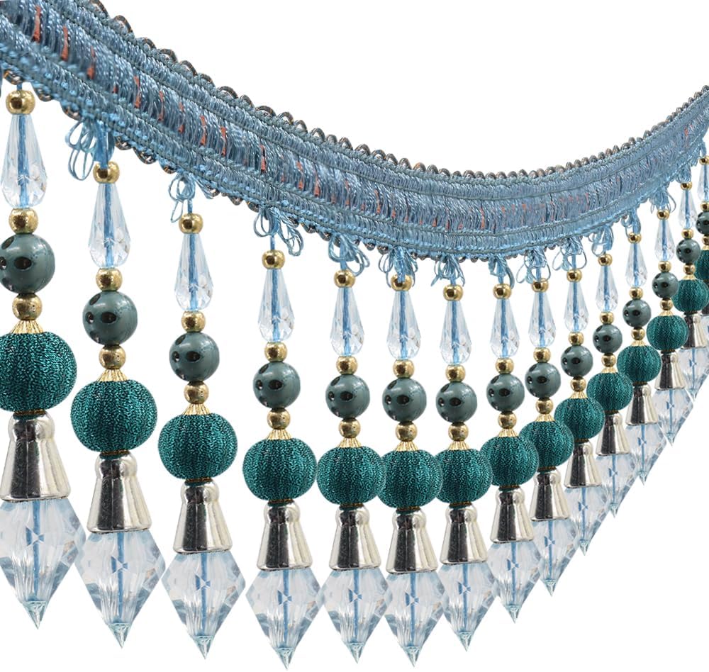 3yards Beading Fringe Trimming Long Beads Tassel Curtain Trim Ribbon Trim for Cover Edge Decorative (blue)