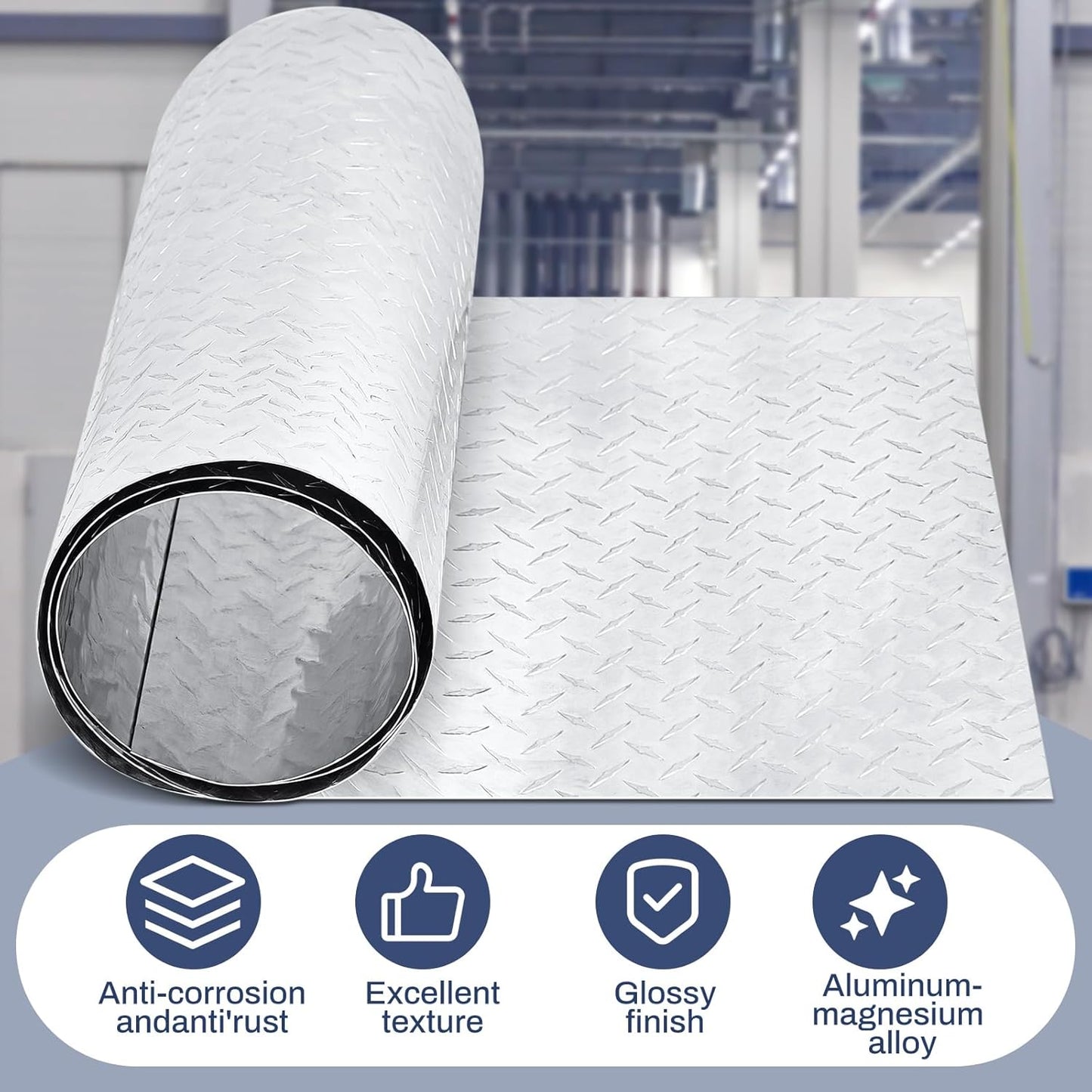 Diamond Plate Sheet Metal Heavy Duty Tread Aluminum Sheet Diamond Tread Plate for Wall Covering, Cargo Trailer, RV and More(24 x 96 Inch,Silver)