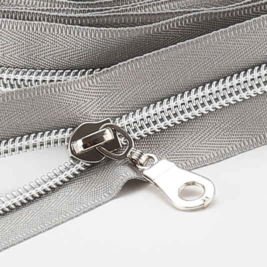 Sawoake 10 Yards Bulk #5 Nylon Coil Zipper, Pale Bluish White With Silver Teeth, 10 Sliders for DIY Sewing Craft Bags