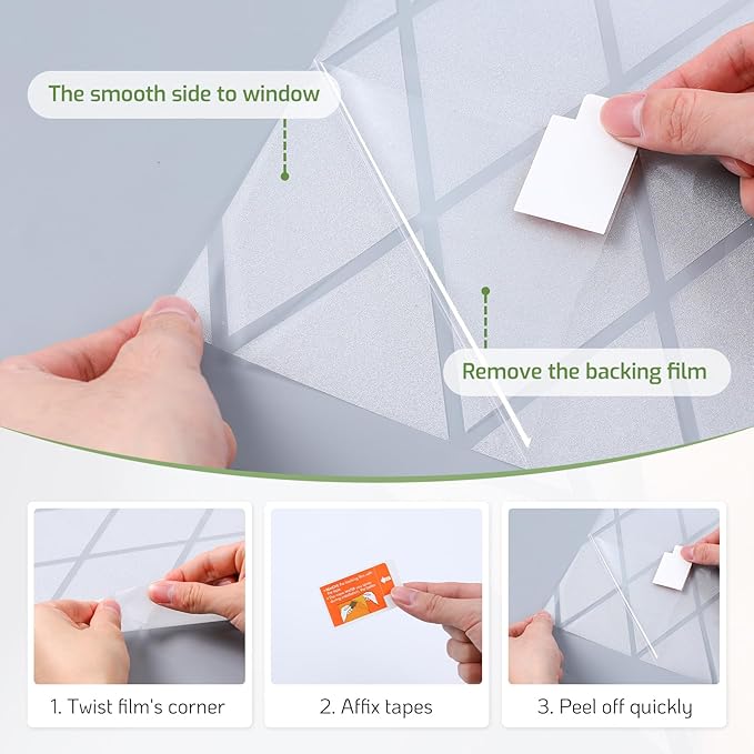 LUTE Frosted Window Privacy Film, Static Cling UV Sun Blocking Heat Control Window Cover, Removable Non-Adhesive Glass Sticker Vinyl Decorative Frosting Decals for Home Office, Lattice, 35.4" x 157.4"
