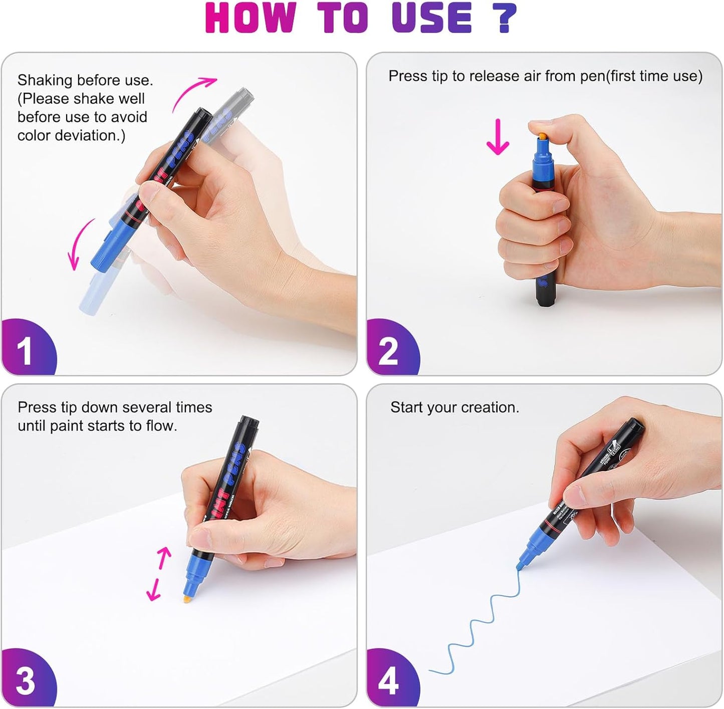 Purple Paint Pens Paint Markers - 12 Pack Permanent Quick Dry Waterproof Marker Pens for Rocks Wood Fabric Plastic Canvas Glass Mugs Metal Tire Stone