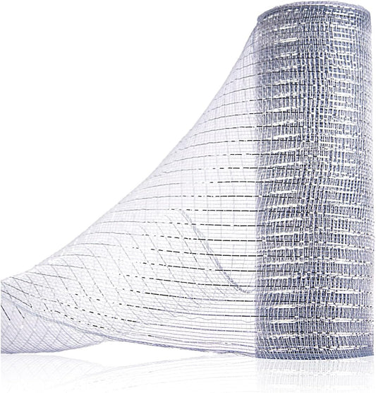 Anivia Deco Mesh Ribbon, 10inch x 30 Feet Each Roll Metallic Foil Mesh Ribbon for Wreaths Swags, Holloween, and Christmas Tree Decoration (Silver/Silver Foil)