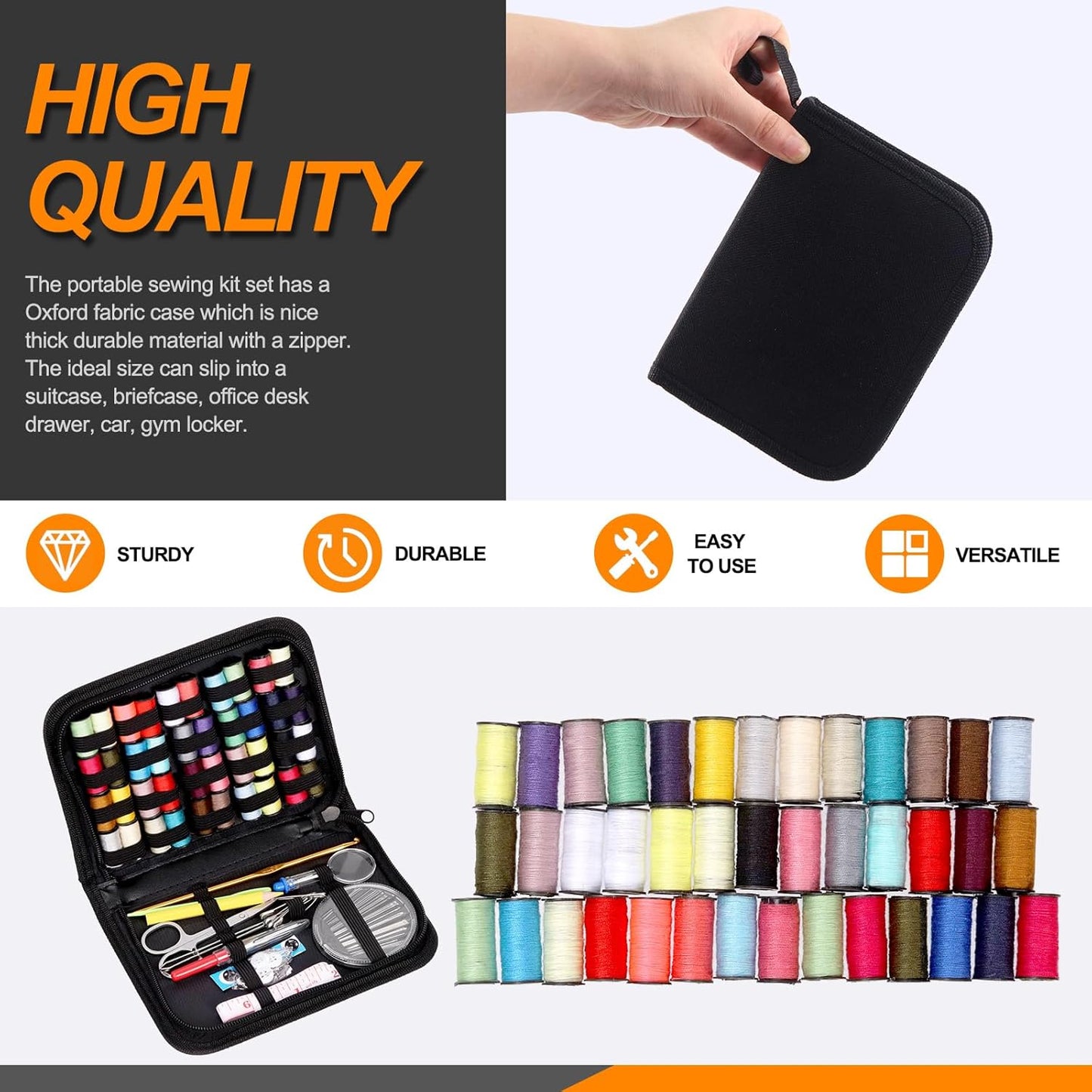 Rustark 134Pcs Sewing Kit with Portable Bag, Premium Sewing Supplies Kit Includes 40 Colors Sewing Threads and Accessories Kit for Home Traveler Emergency Sewing Repair