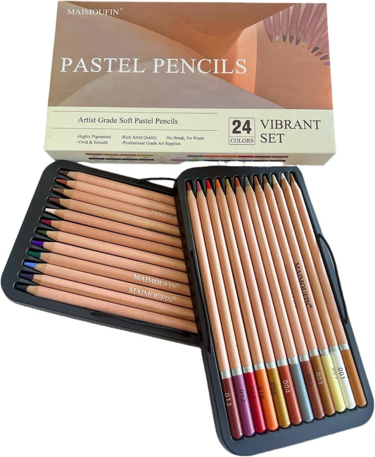 Soft Pastel Pencils 24 Colors Vibrant Drawing Pencil Set Professional Grade Pastels Art Supplies for Drawing Sketching Coloring (Not Oil-Based)(Brown)