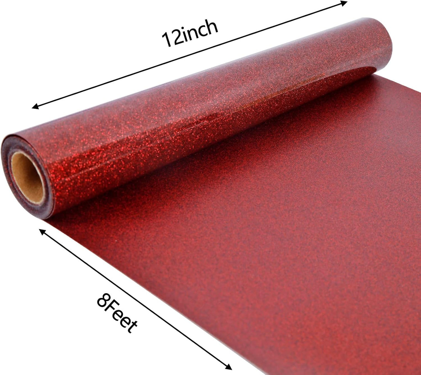 FUNKAKA Glitter Red HTV Heat Transfer Vinyl Rolls, 12" x 8ft PU Iron on Vinyl for T-Shirt Red Glitter HTV Vinyl for All Cutter Machines Easy to Cut & Weed for Heat Vinyl Design