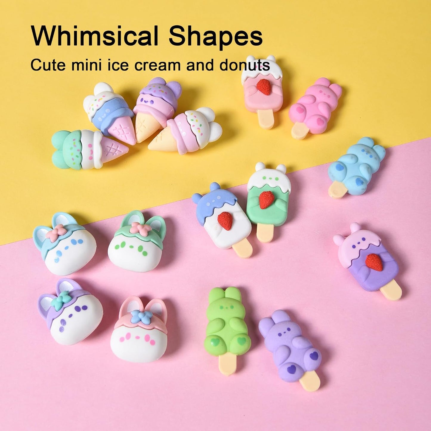 HILAZA 16 Pcs Ice Cream Erasers for Kids, Cute Animal Erasers for Girls, Cool Fun Puzzle Food Erasers for Ice Cream Themed Party Favors