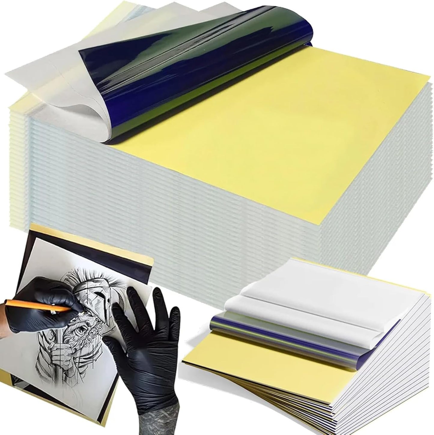 Tattoo Transfer Paper 100 Sheets, Thermal Stencil Paper for Tattooing A4 Professional Tracing with Crisp Transfer 4 Layer Stencil Paper 8.27" x 12" Tattoo Supplies for Studios & Beginners