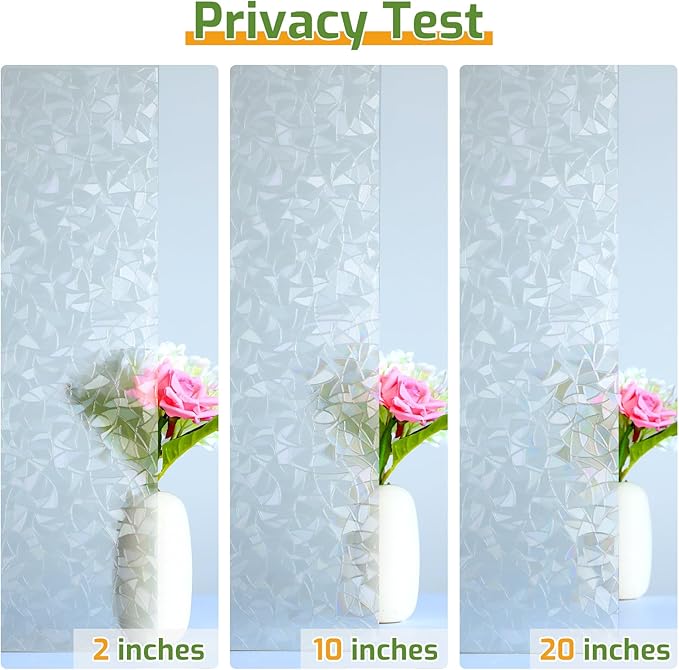 LUTE Window Privacy Film, Rainbow Window Flim, 3D Decorative Stained Glass Cling, Non-Adhesive Vinyl Static Cling UV Blocking Heat Control One Way Glass Covering for Home, Silver, 35.4 x 118.1 inches