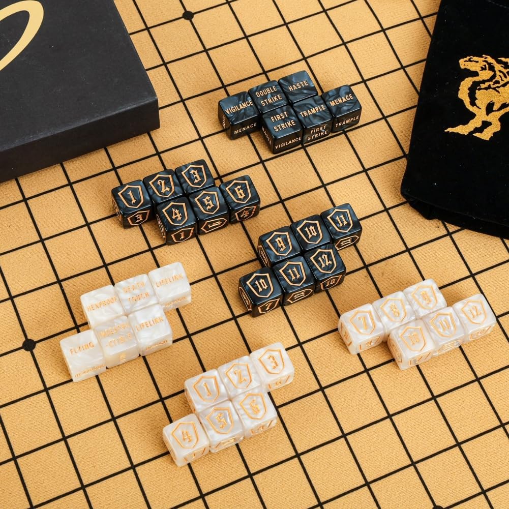 Color MTG Counter Dice Set Keyword Shield Life Counters with Dice Storage Bag for MTG TGG Table Games (D6 48 Pcs)