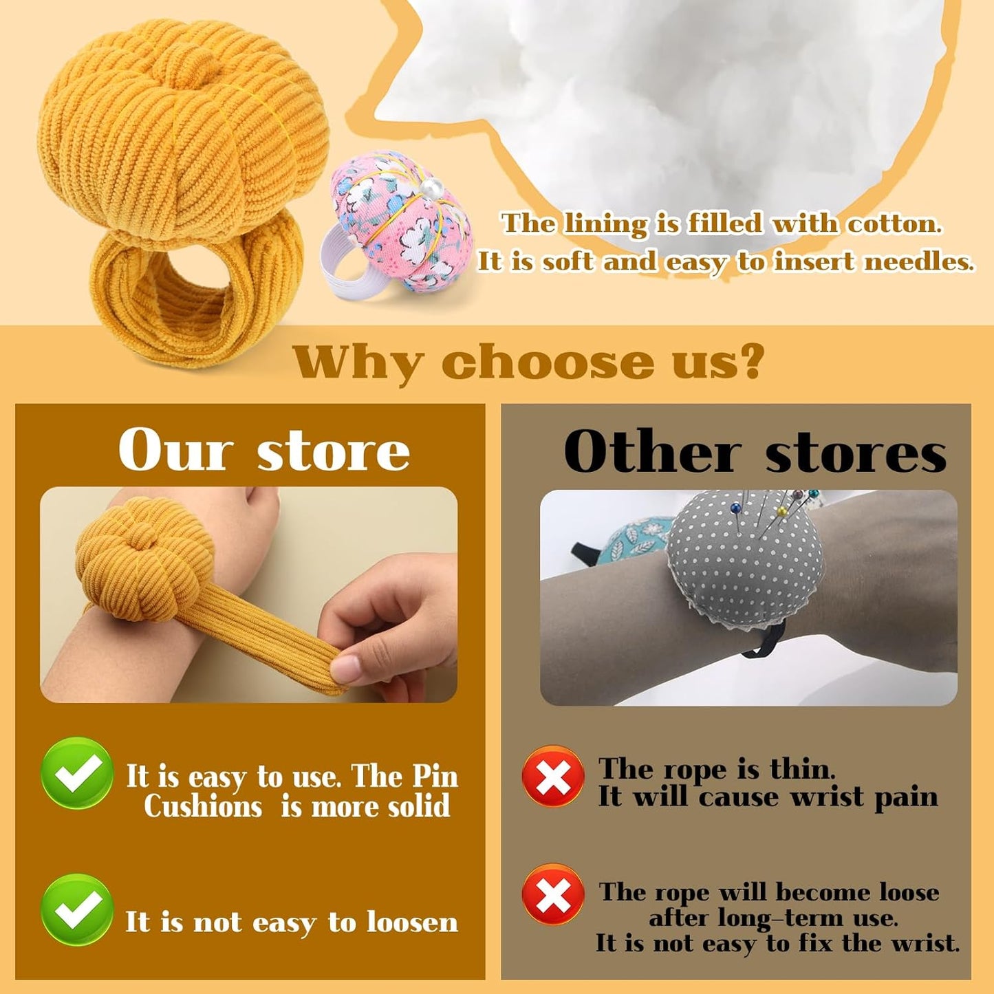 UzecPk Wrist Pin Cushions for Sewing Cute, Sewing Pin Cushion, Wrist Pin Cushion Finger Ring Pincushion with Elastic Strap, Sewing Products with 200PCS Sewing Pins for Sewing and Quilting