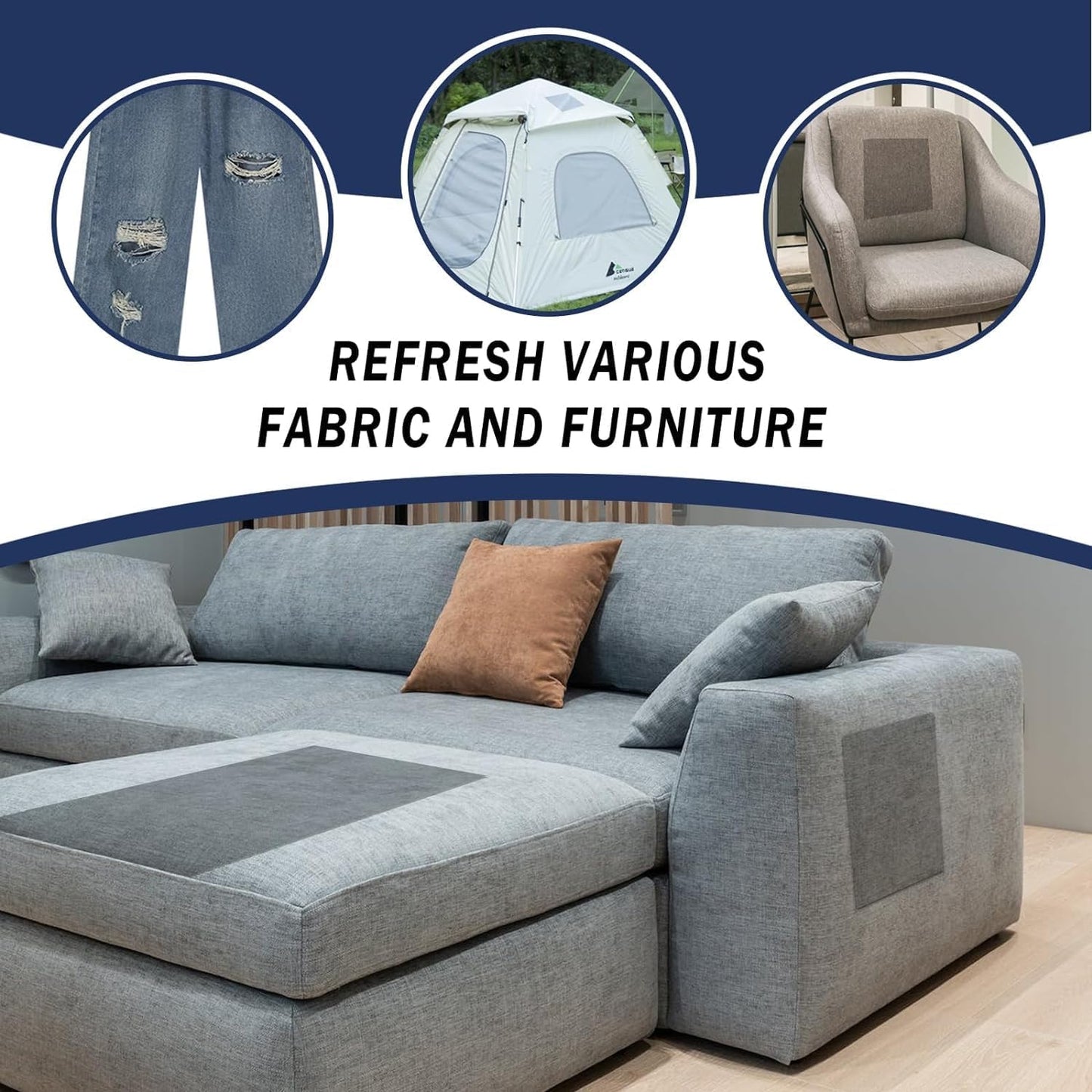 Canvas Repair Patch, 17X158 Inch Strong Sticky Fabric Repair Tape, Self-Adhesive Fabric Patch for Sofas, Tote Bags, Clothing, Car Seats, Furniture (Dark Blue, 17X158 Inch)