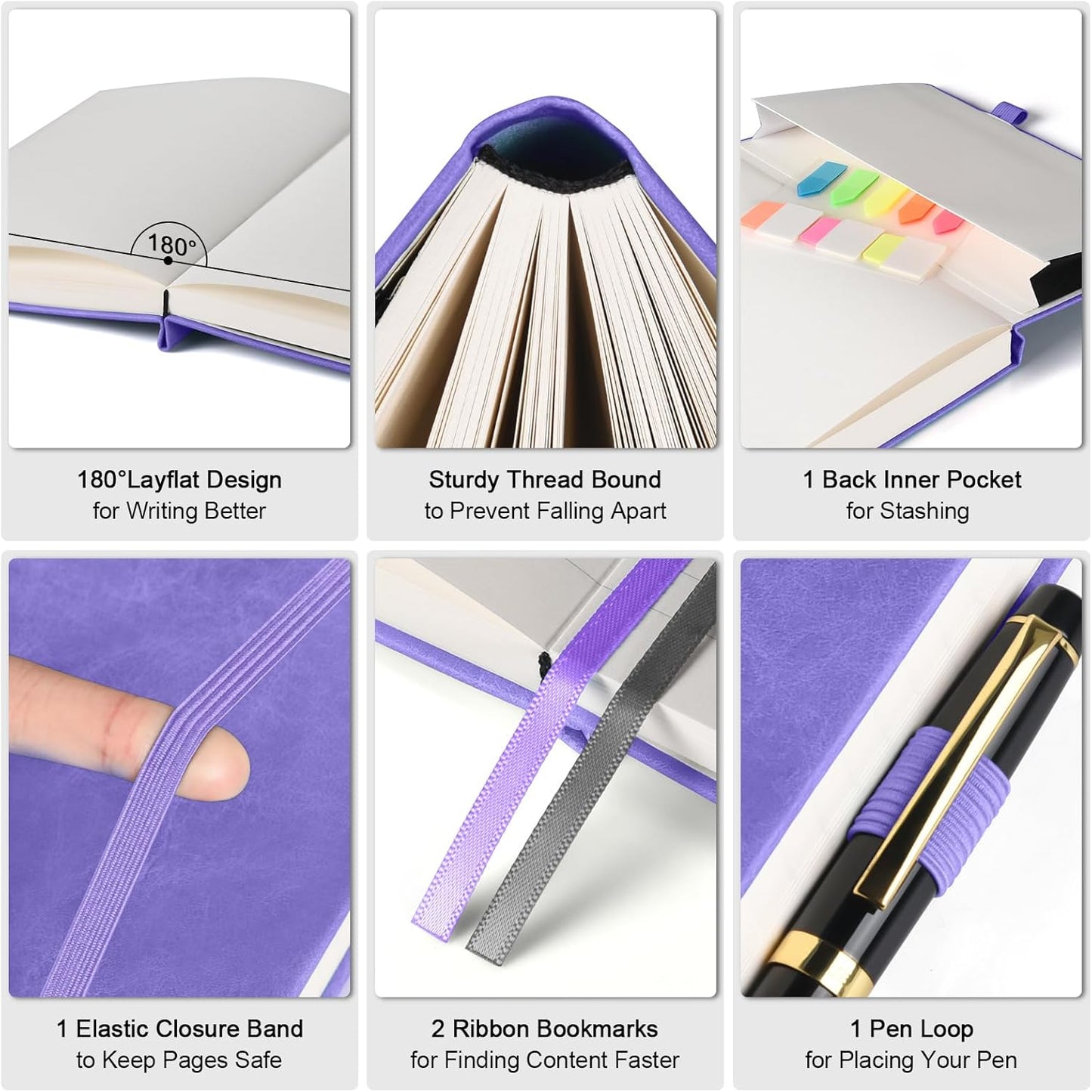 Lined Notebook Journal for Women Men, Large B5 College Ruled Notebook, 312 Numbered Pages Notebooks for Work, 100gsm Paper Daily Journal, Hardcover Vegan Leather Journals for Writing Office, Purple