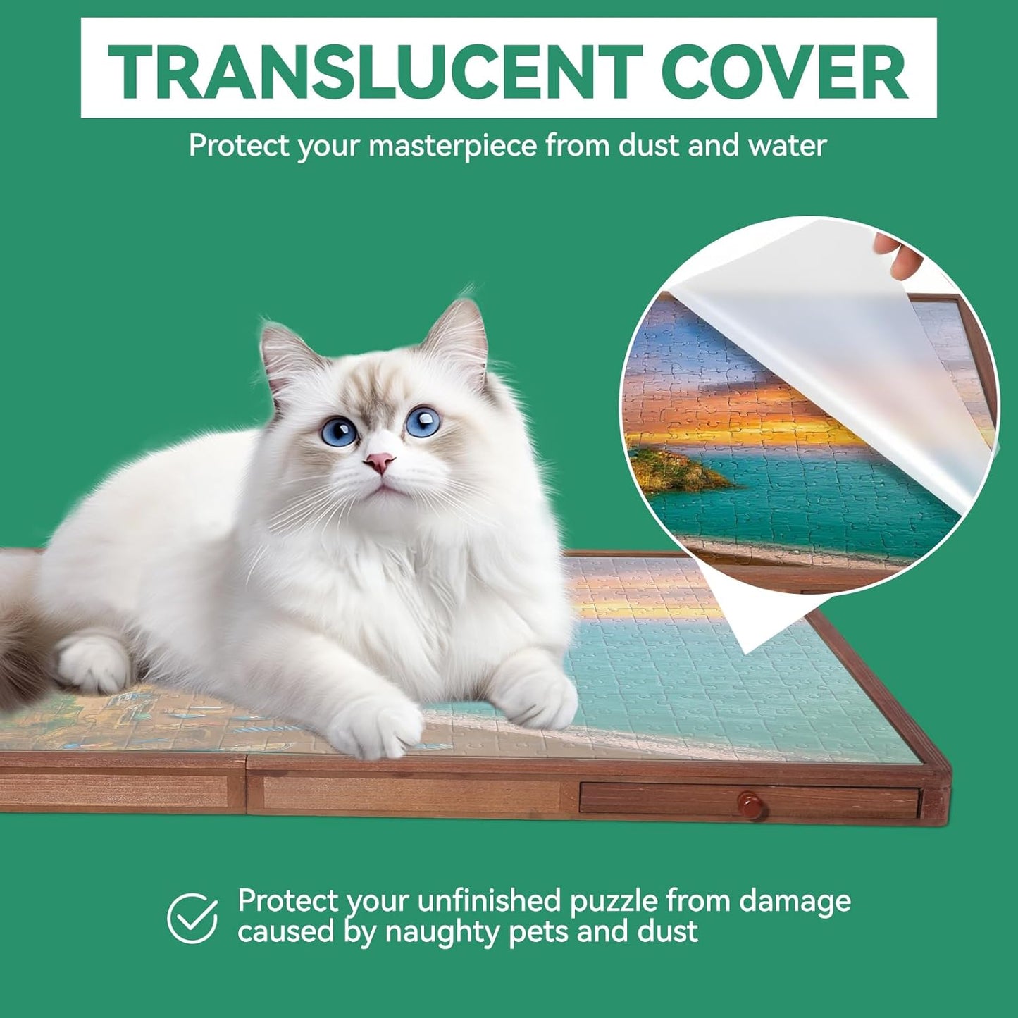 1500 Pieces Rotating Puzzle Board with Drawers and Cover, 34.4"x24.2" Portable Wooden Jigsaw Puzzle Table for Adults and Teens, Puzzle Board with Lazy Susan & Felt, Christmas Birthday Gift