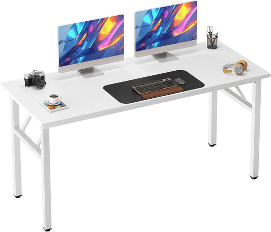 Need Folding Desk, 54 inch Large Computer Desk for Home Office, No Install Needed Study Student Writing Table Desk Workstation, White