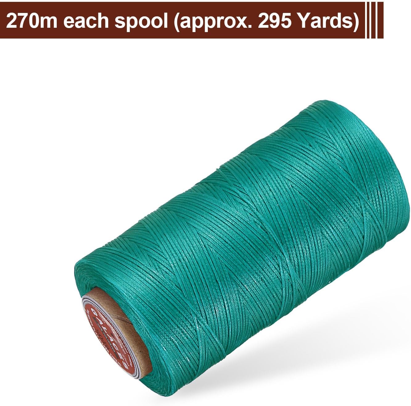 uxcell Flat Leather Sewing Waxed Thread, 270m / 295 Yards Polyester Wax String, 150D Wax Stitching Cord for Leather Crafts, Bookbinding, Bracelets Braided, Peacock Green