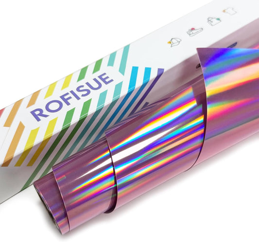 ROFISUESheet MetallicFoil HeatTransferVinyl12Inch*6Ft,BundleChrome HTV VibrantColors for Stunning T-Shirt DesignsPerfect forDIY (olographic Pink, 12Inch*6Ft)
