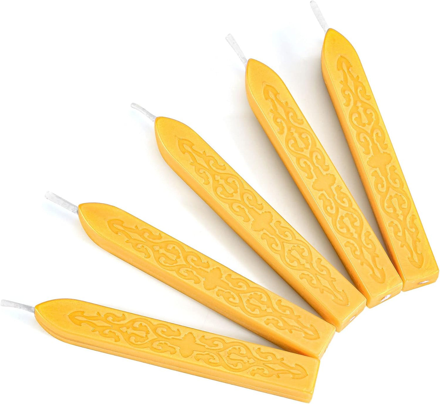 Yoption 5 Pcs Sealing Wax Sticks with Wicks for Wax Seal Stamps, Christmas Cards, Wedding Invitations, Wine Packaging, Gift Wrap, Envelopes (Amber Gold)