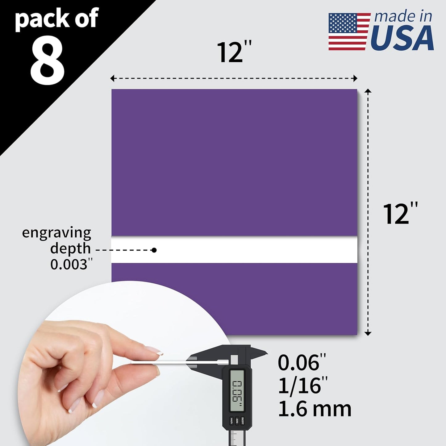 Trotec TroLase | 12"x12"x1/16", 8 Pcs | Purple/White | 2 Ply | Modified Acrylic | Laser Engraving Double Color Plastic Sheet | Engraving Blanks for Laser, Saw, Guillotine | Made in USA