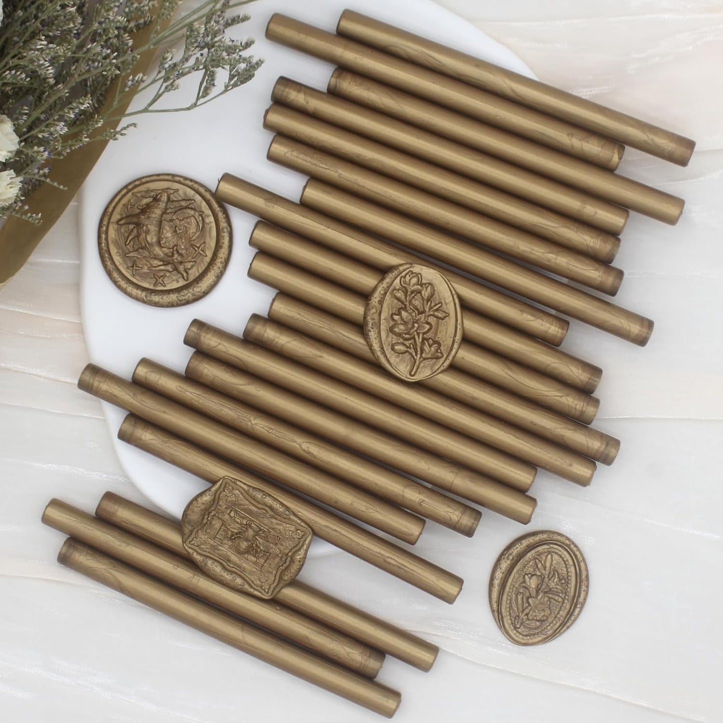Antique Gold Wax Seal Sticks 26pcs, Andotopee Glue Gun Wax Seal Sticks for Wax Seal Stamp, Premium Sealing Wax for Envelope Letter Seal Wedding Invation Craft Adhesive, Great Gift Ideas (Mini Size)
