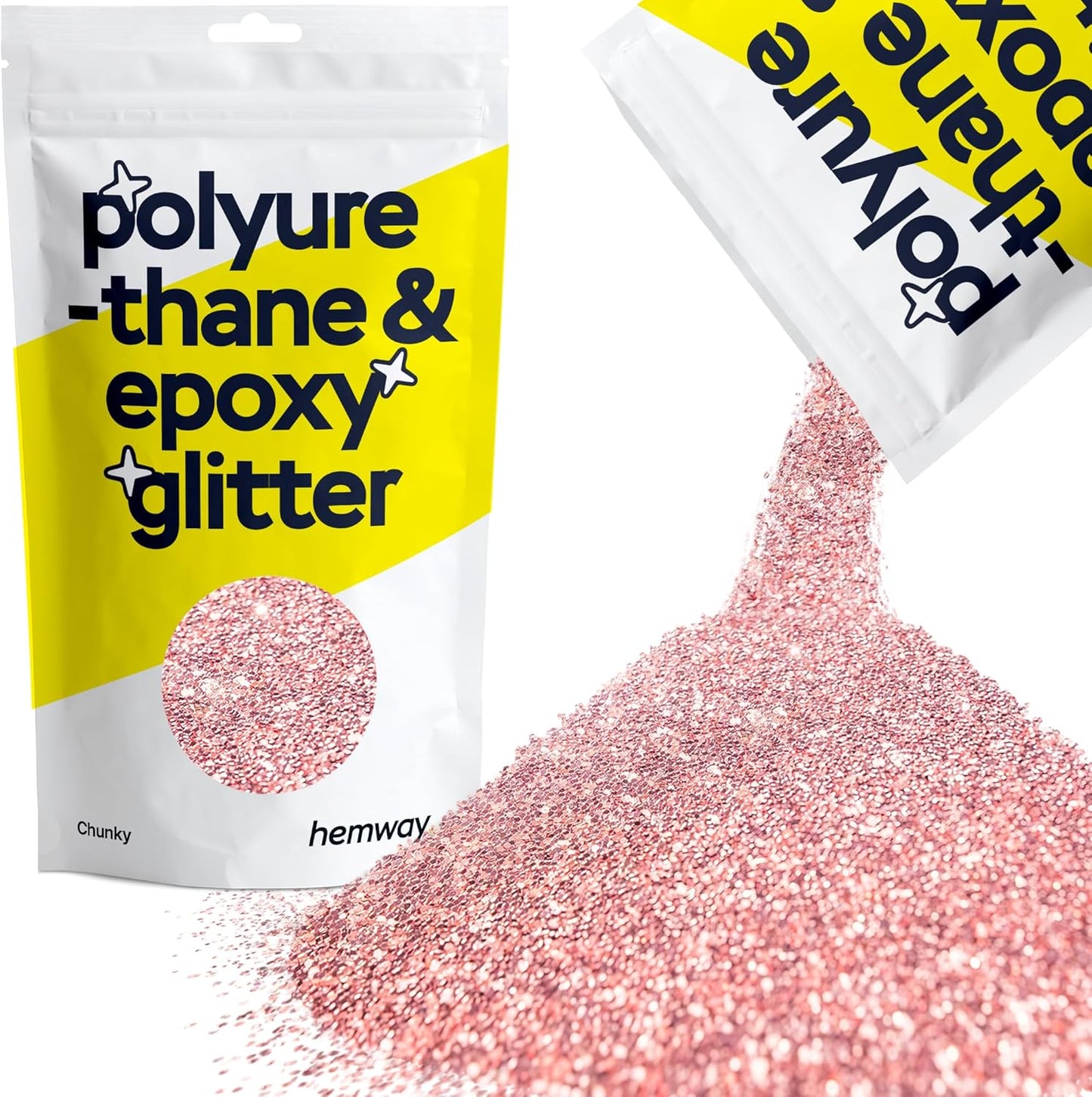 Hemway Polyurethane & Epoxy Resin Glitter 100g / 3.5oz Metallic Crystal Flake Additive for Flooring Jewelry Tumblers Glass Pigment - Chunky (1/40" 0.025" 0.6mm) - Light Rose Gold
