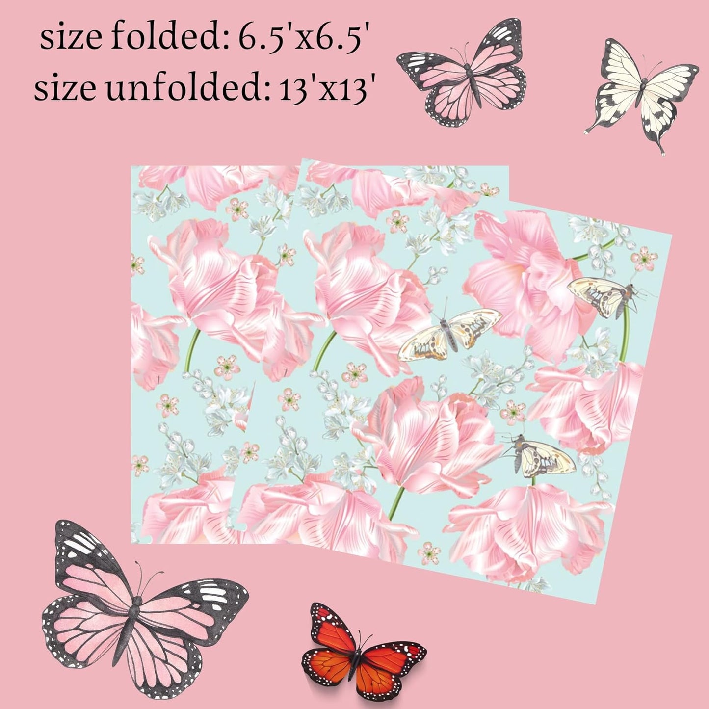 20-ct 13x13 Flowers Paper Luncheon Decoupage Napkins, 3-Ply Servilletas Printed Flower Pink Tulips Cocktail Napkin for Art, Dinner and Party, Disposable Napkins Decor