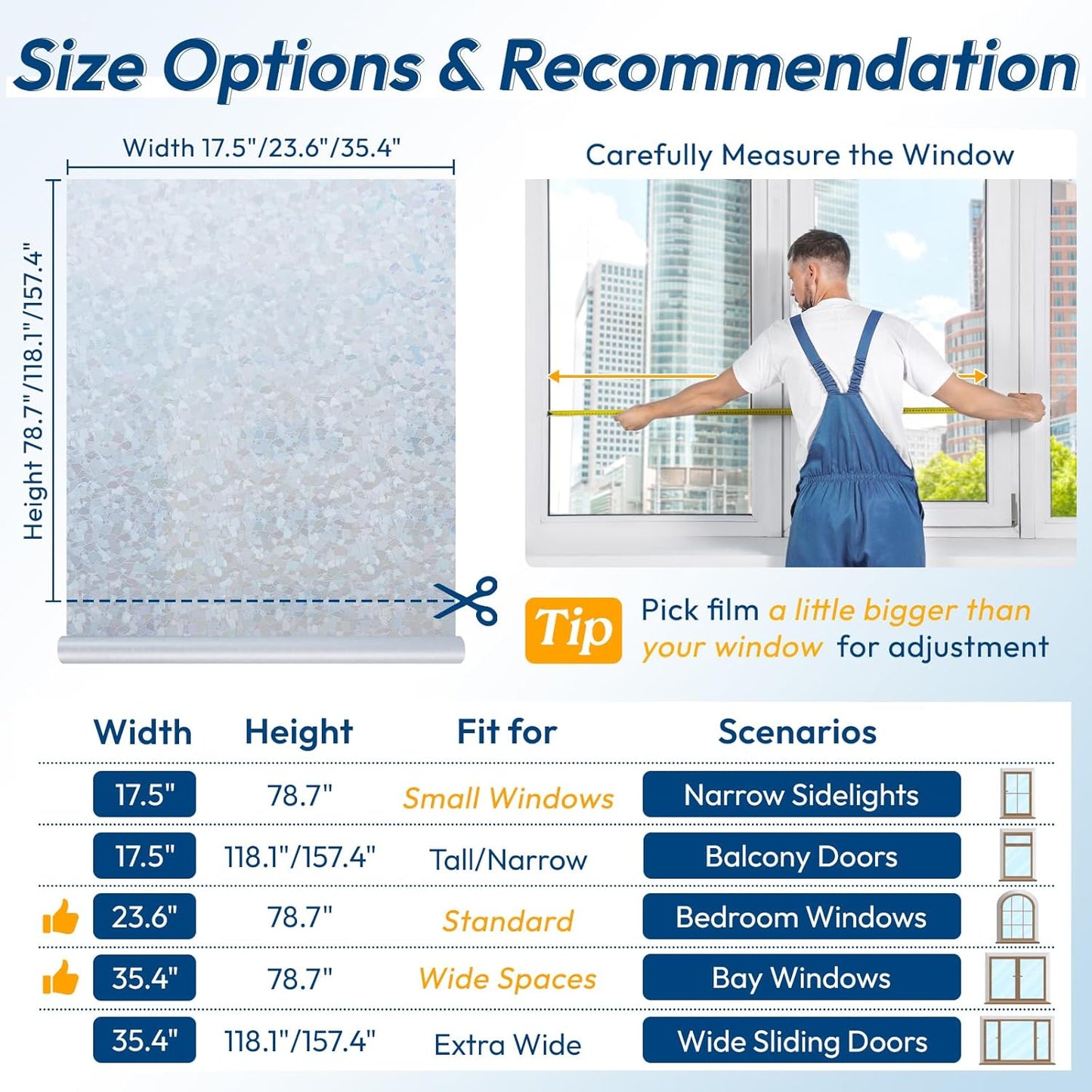 rabbitgoo Rainbow Window Privacy Film Decorative Stained Glass Diamond Pattern Window Sticker with Iridescent Tint Non-Adhesive Static Cling for Home Office Crystal Pattern, 35.4 x 78.7 inch