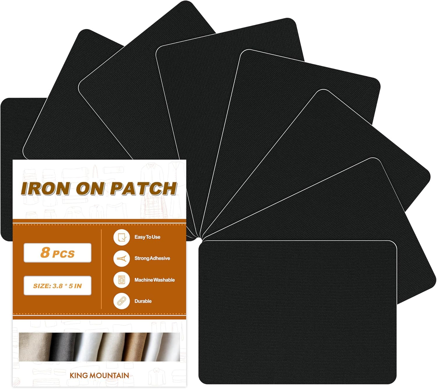 Iron on Patches, 8 Pieces Iron on Canvas Patches, Fabric Patches for Couch, Tent, Clothing, Seat, Canvas Repair Decorating Kit 3.7" by 4.9" (9.5 cm x 12.5 cm, Black)