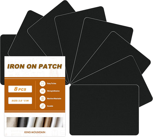 Iron on Patches, 8 Pieces Iron on Canvas Patches, Fabric Patches for Couch, Tent, Clothing, Seat, Canvas Repair Decorating Kit 3.7" by 4.9" (9.5 cm x 12.5 cm, Black)