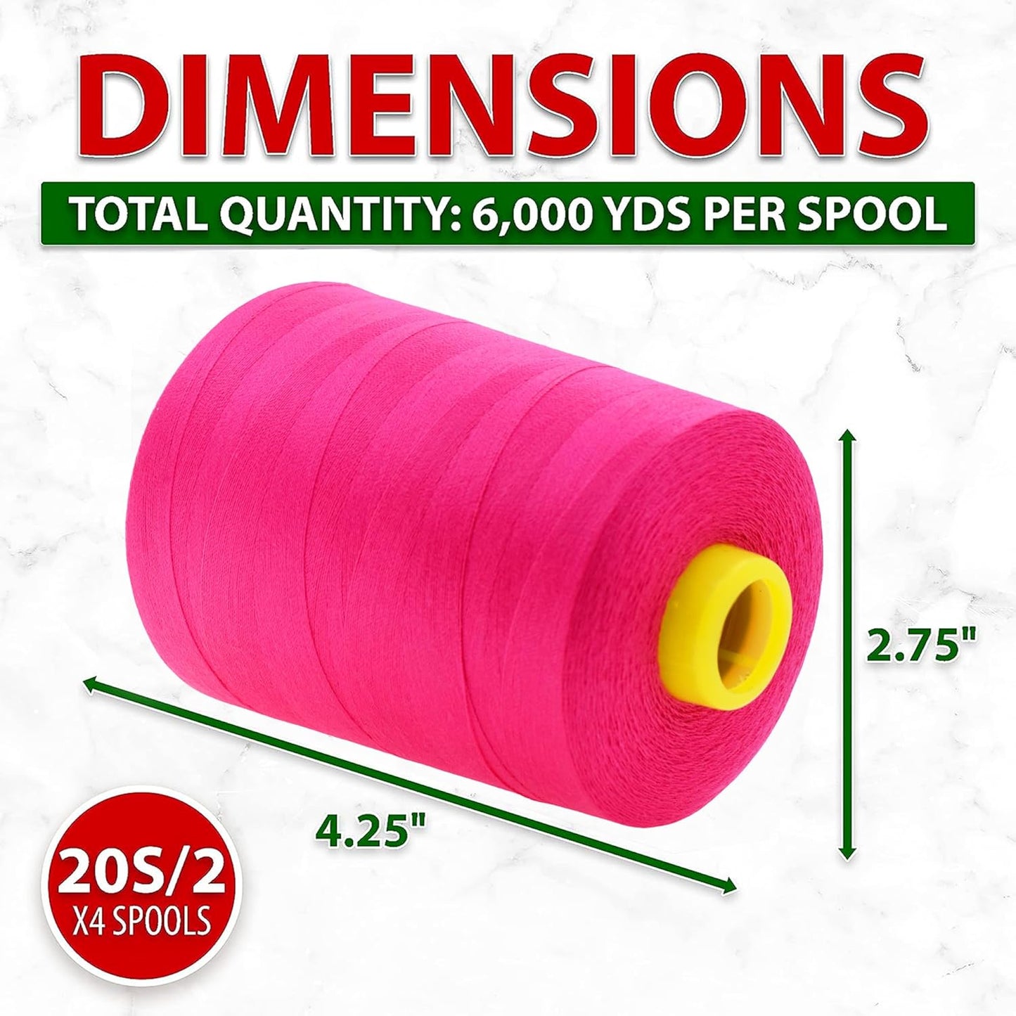 Mandala Crafts 4 Pack of Serger Threads Cones Spools - 20S/2 24000 Yards Polyester Hot Pink Threads for Sergers Machine and Overlock Quilting Sewing Machine