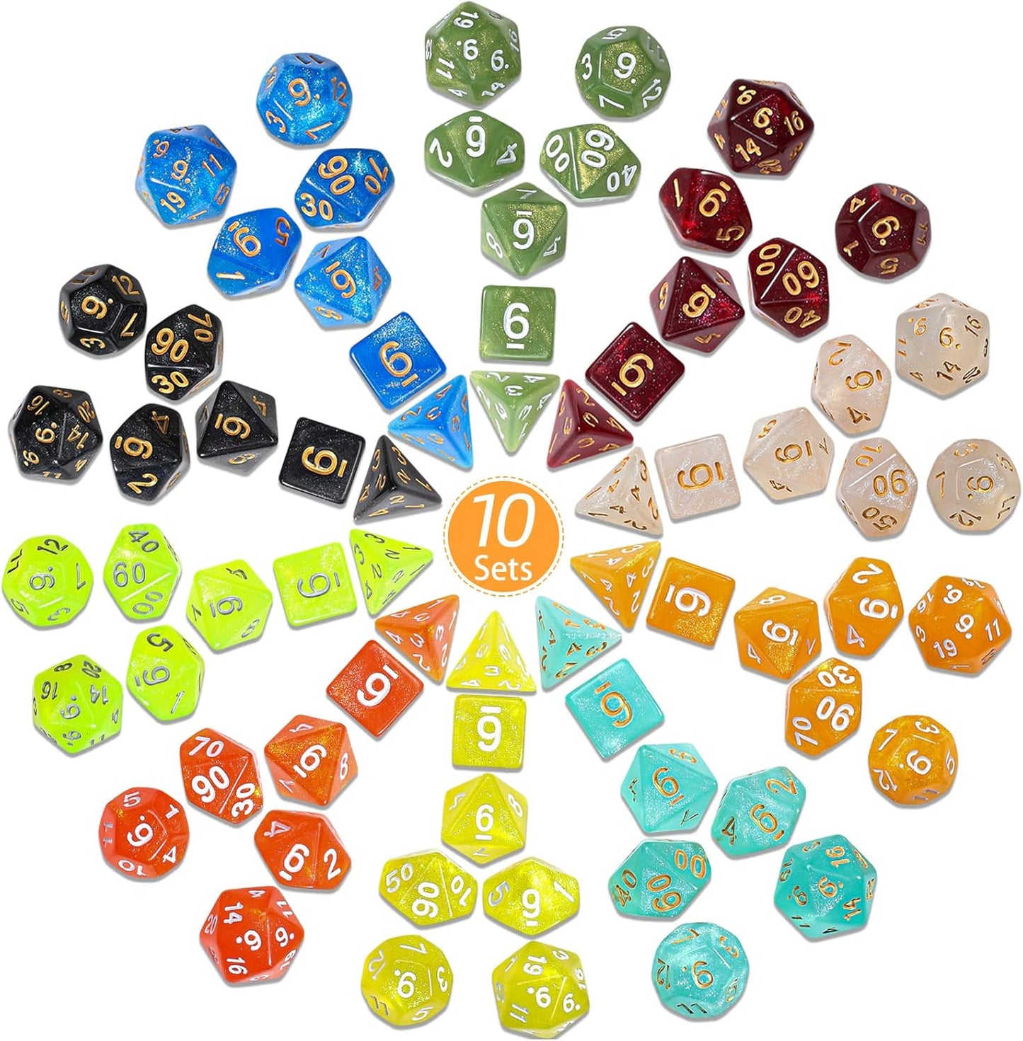 CiaraQ DND dice Set 10x7 Polyhedral Dice (70 pcs) for Dungeons and Dragons RPG MTG Role Playing Table Games with 1 Drawstring Bag