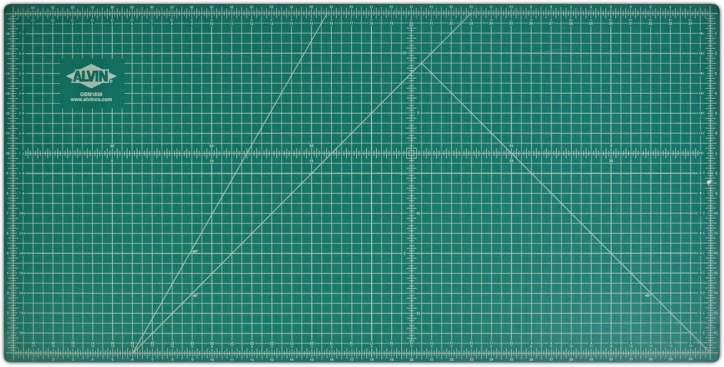 ALVIN GBM Self-Healing Cutting Mat 18 x 36 inch | Double-Sided Green/Black | 5-Layer Gridded Surface for Arts, Crafts and Sewing - Model GBM1836