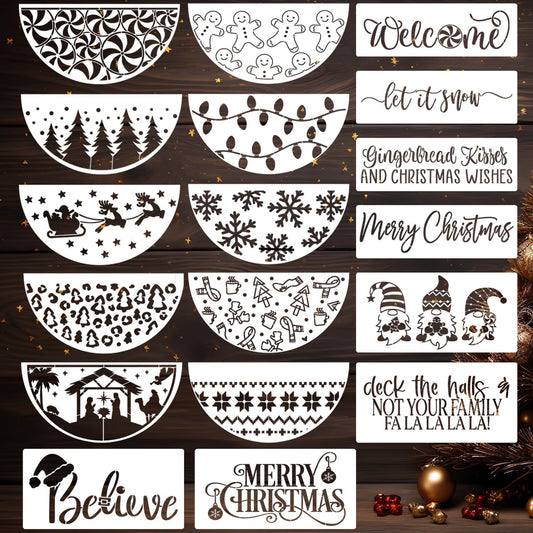 Christmas Stencils for Painting on Wood 12” Christmas Stencils for Crafts Reusable Holiday Doormat Stencil for Porch Hanger Fabrics Decor
