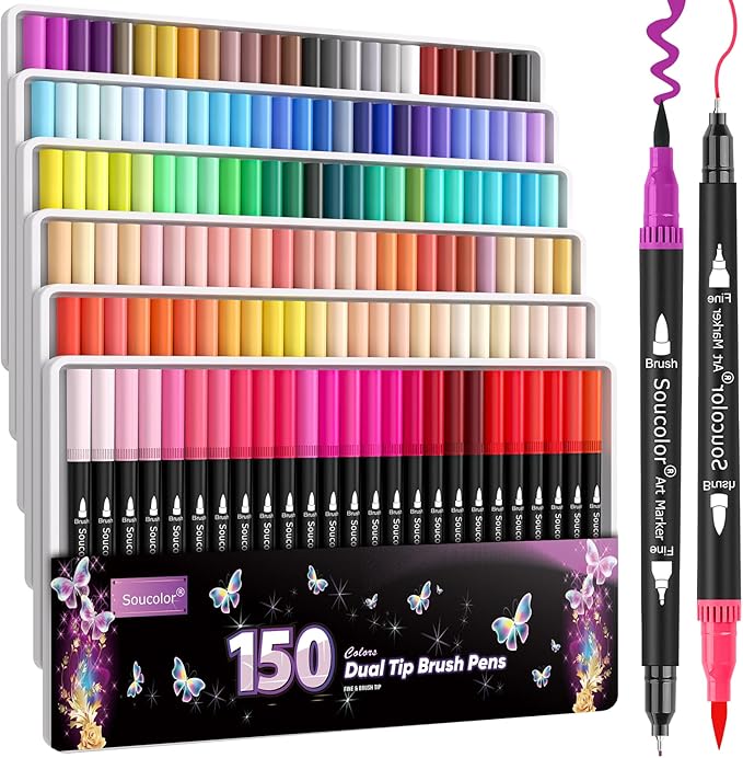 Soucolor Gifts for Women, Gift Baskets for Women Adult, 150 Colors Dual Tip Brush Markers for DIY Journal Kit Coloring Drawing Sketching, Gifts Sets Box